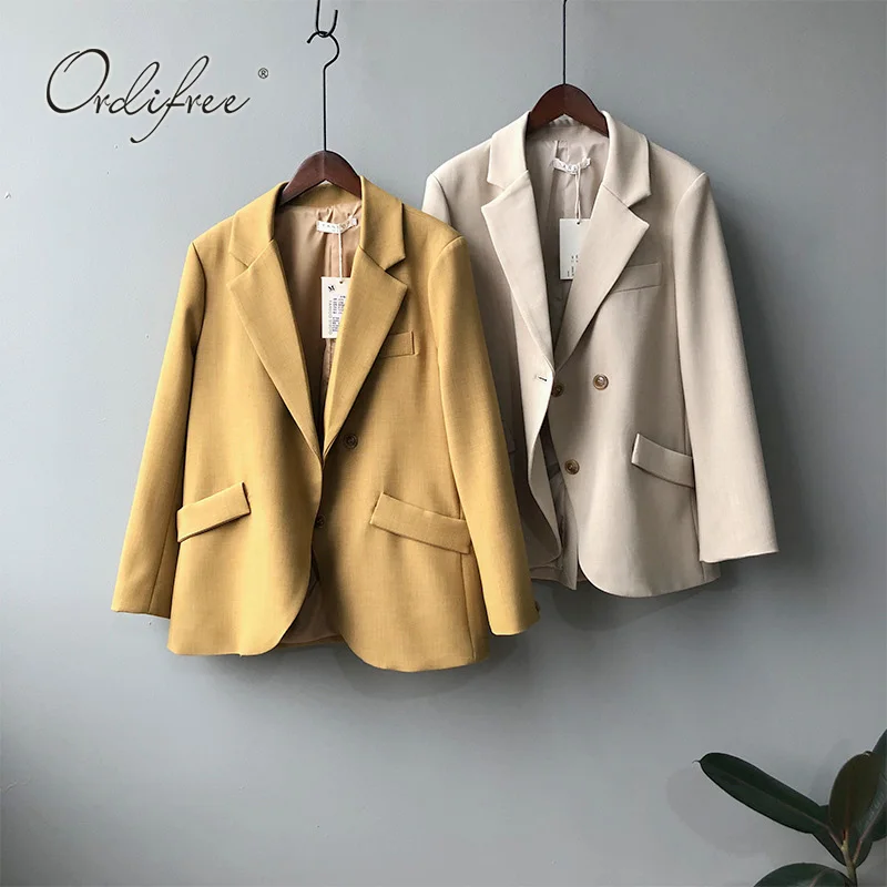 

Женский офисный Блейзер Ordifree, двубортный пиджак с длинным рукавом, повседневная верхняя одежда, осень 2021