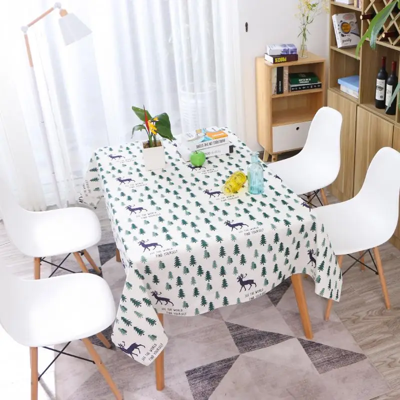 Скатерть из хлопка с изображением рождественского леса и оленя | Дом сад