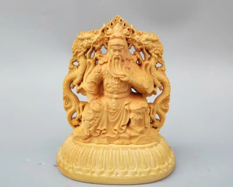 

Китайская резьба по дереву двухсторонняя статуя Guan Gong Dragon