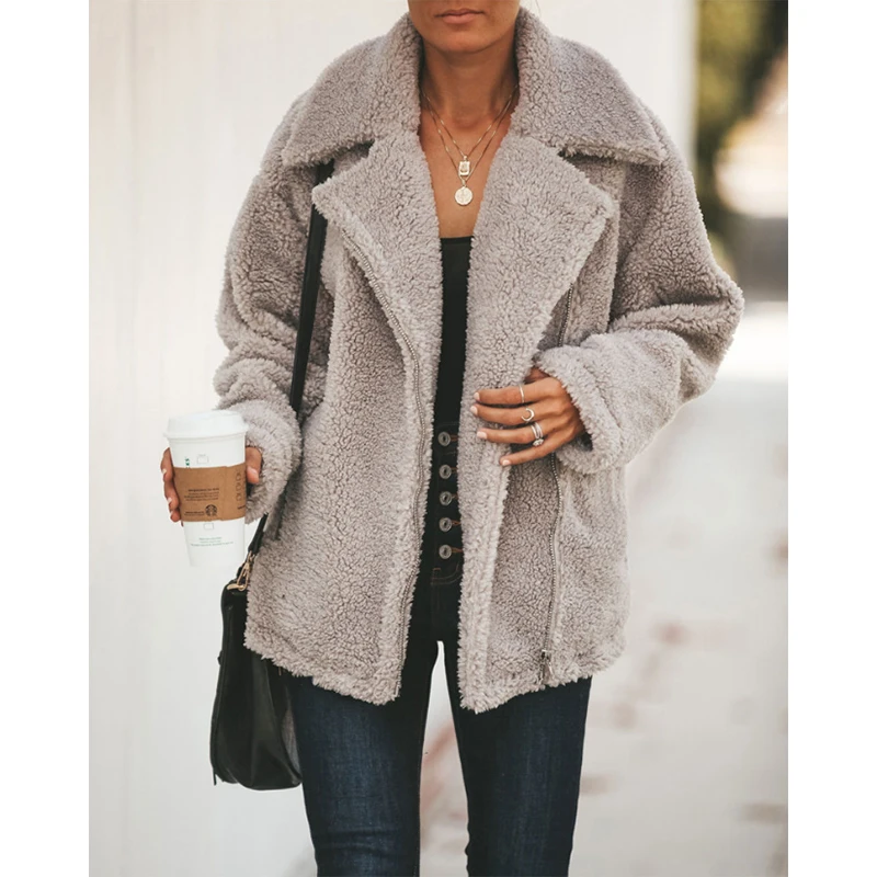 Женская куртка на молнии с карманами элегантная Толстая теплая флисовая из