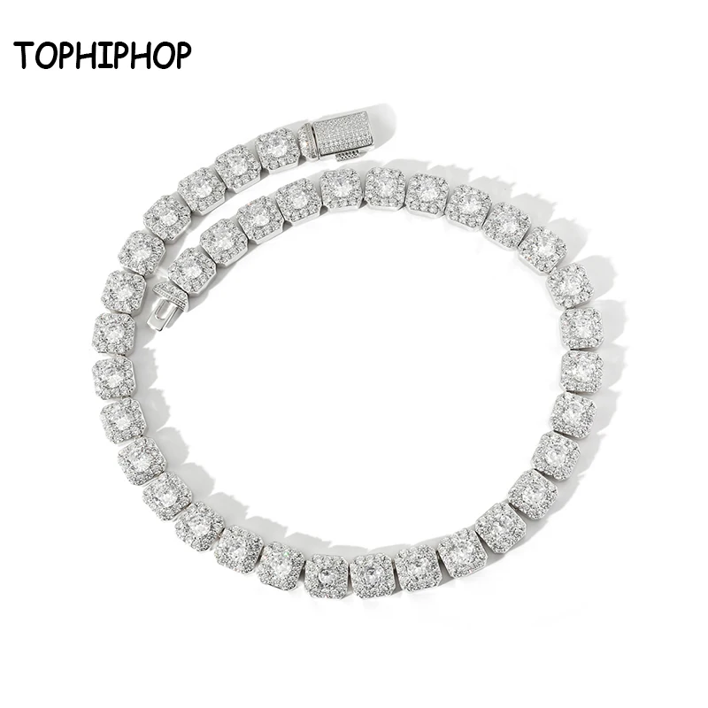 TOPHIPHOP New Hip-Hop Flip Buckle Rock Sugar Zircon Necklace Fashion Men's and Women's Hip-Hop Accessories Birthday Gifts
