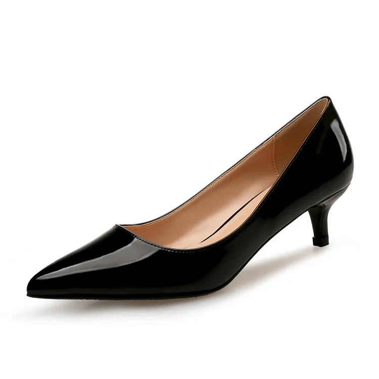 

middle nude black work Season 2020 genuine pointed patent leather high-heeled shoes women thin heel single