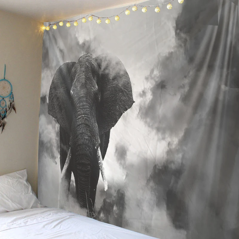 Серый слон печатный гобелен фоновая декорация ткань полный полиэстер прямые
