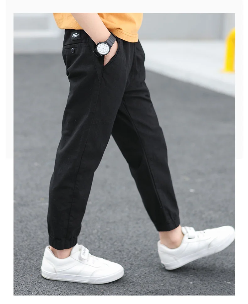 Teen Boy's Pants Kids Spring Autumn Solid Cotton Full Trousers Casual Slim Stretch Jogger Sweatpants 6-16 Years