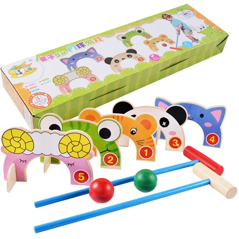 Детская деревянная игрушка Крокет для гольфа с мультяшными животными