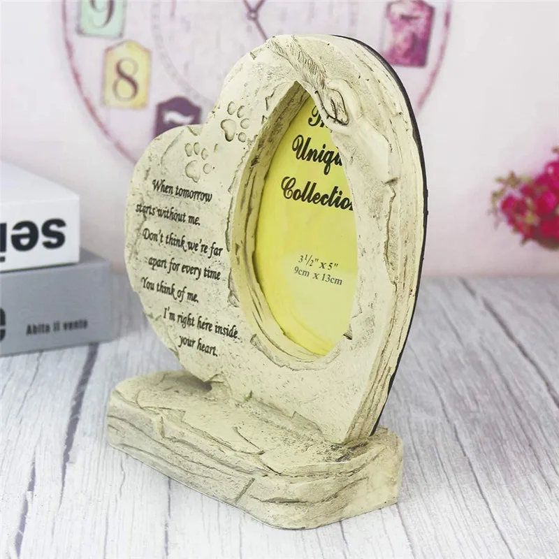 Памятный камень в форме сердца с фоторамкой печатная лапа для домашних животных