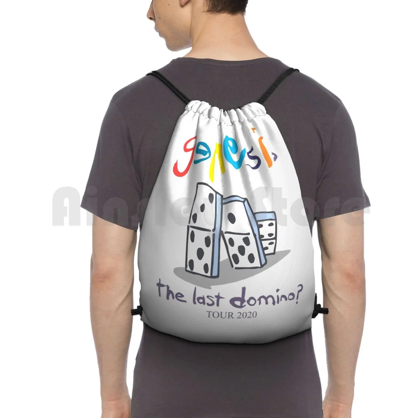 

The Last Domino  Genesis Backpack Drawstring Bags Gym Bag Waterproof Genesis Phil Collins Domino Peter Gabriel Music