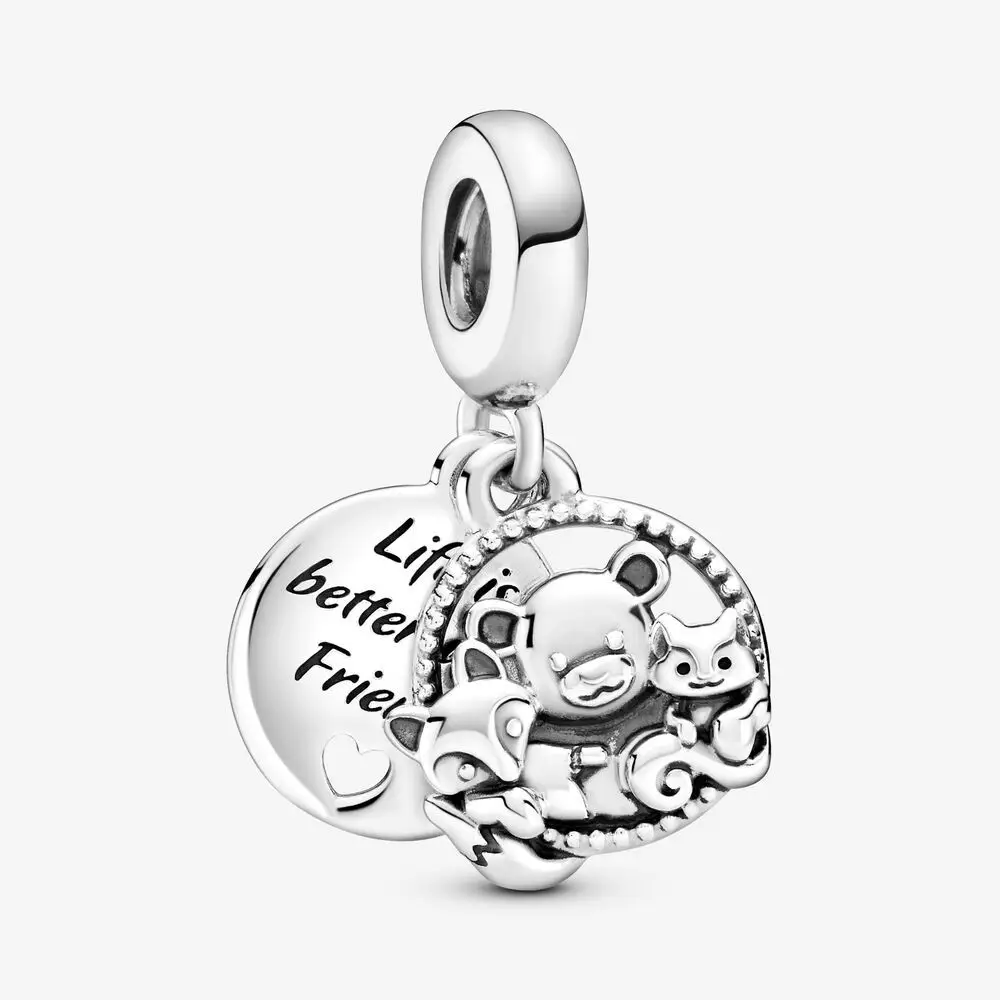 

DoDoFly Beads 925 Silver Bear,ox And Squirrel Charm New Wild Cute Bear Fox Squirrel Original Beads Charms