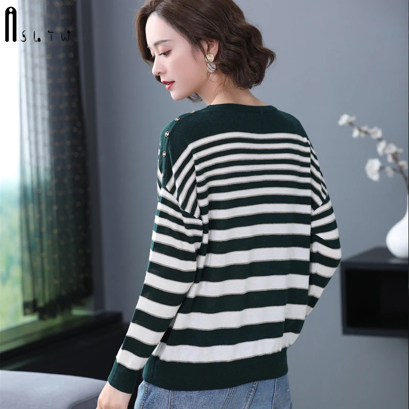 ASLTW Stripe Sweater Woman Autumn Winter Long Sleeve Pullovers Jumper Pull Femme High Quality O Neck Women's | Женская одежда
