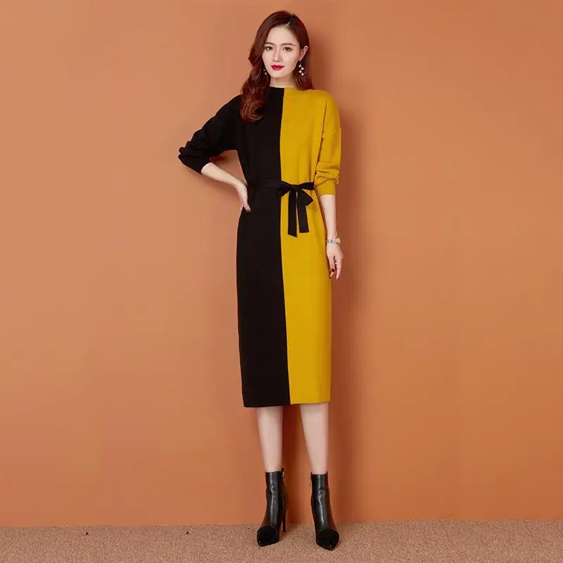 

New Year Spring Women's Clothing Loose Casual Party Dress Large Size Slim Patchwork Color Knee-Length Skirt