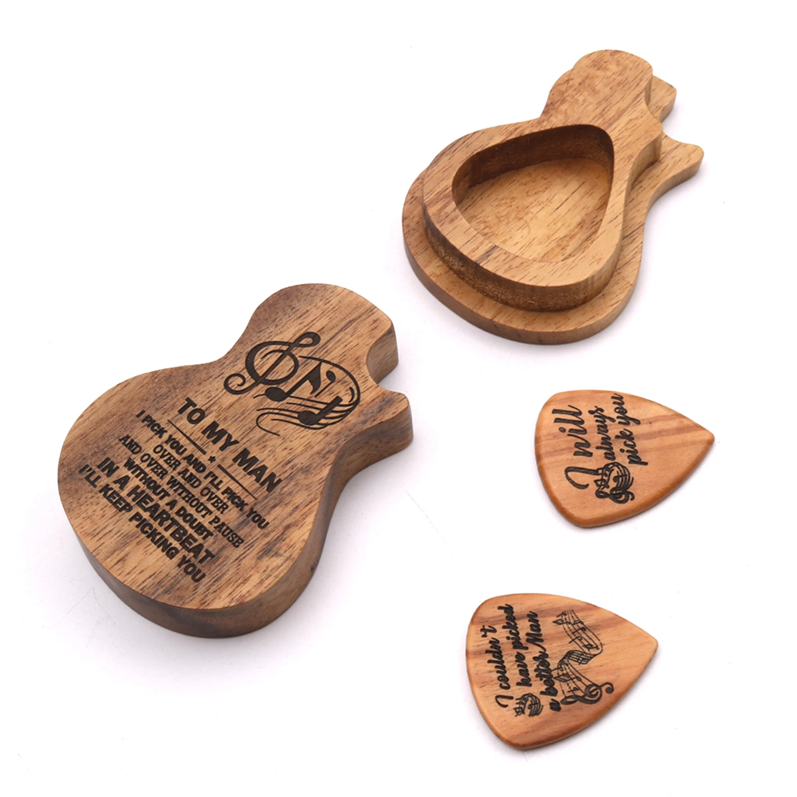 

2 Pcs Wooden Guitar Picks with Box Wood Picks for Acoustic Electric Guitars Plectrum Bass Ukulele Musical Instrument Tool