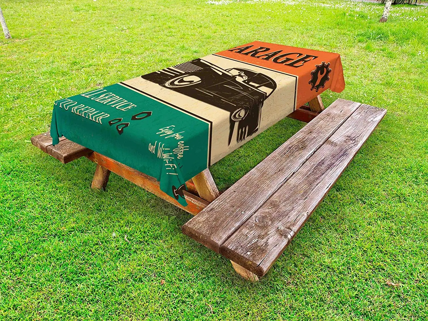 Винтажная уличная скатерть Гараж Ретро плакат с классическим автомобилем