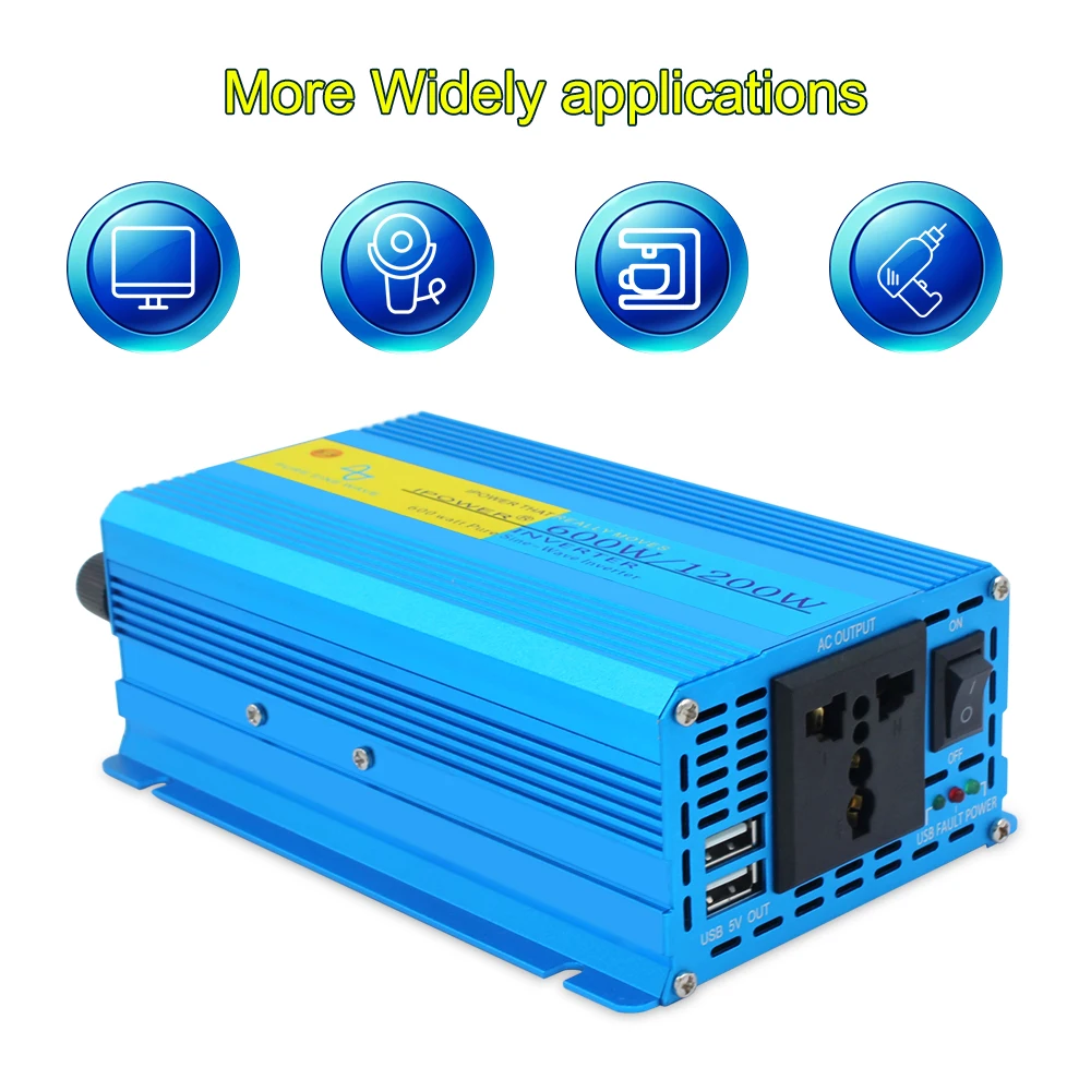 

600W/1200W DC12V to 220V AC 230V 240V Pure Sine Wave Solar Power Inverter Peak Full Power CAR 50Hz/60Hz Converter Power Supply