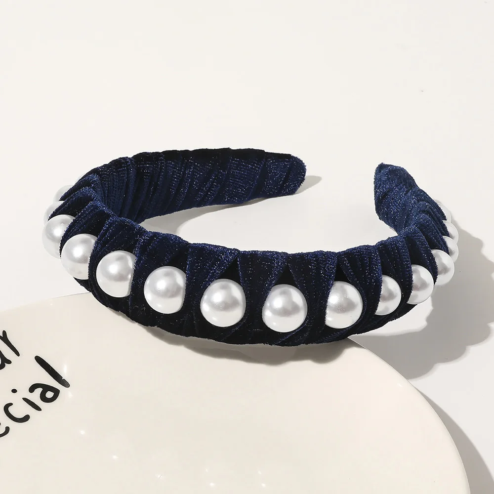 

Bezel Korean Style Women Girls Pearls Velvet Hairband Headband Hair Accessories Retro Lady Elegant Hairhoop Headwear Ornament