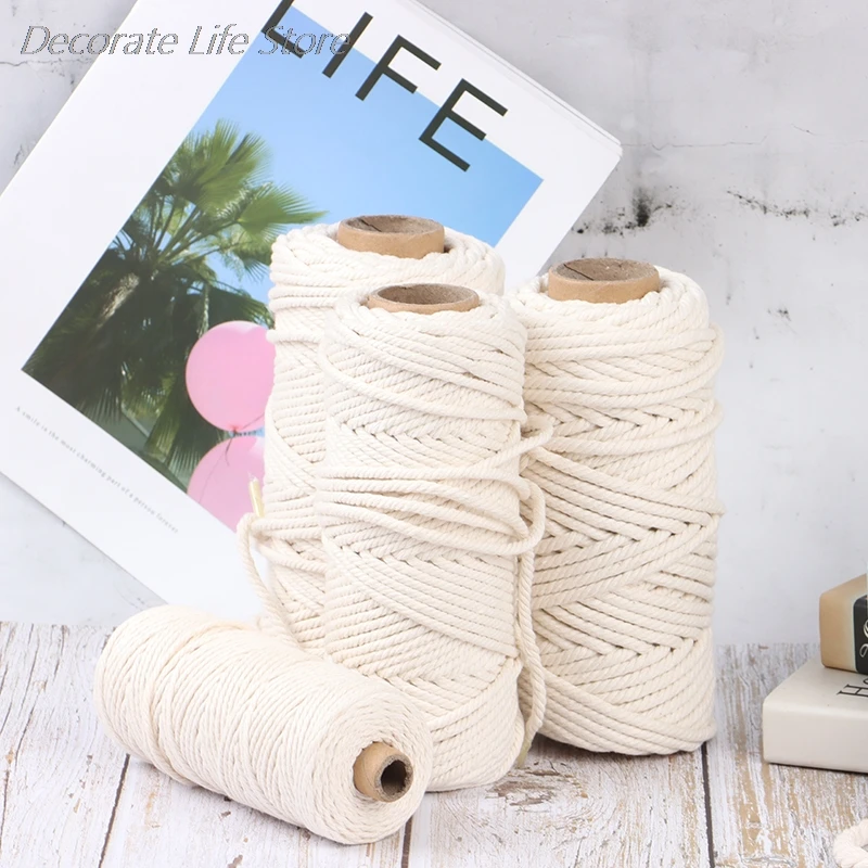 

3 to 10mm Macrame Rope Twisted String Cotton Cord For Handmade DIY Natural Beige