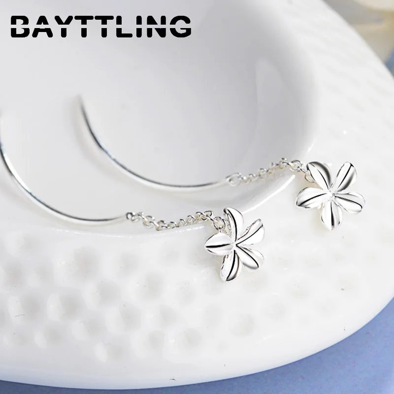 

BAYTTLING 925 Sterling Silver 42MM Long Tassel Wave Flower Drop Earrings For Woman Charm Wedding Party Jewelry Gift