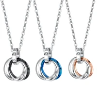fashion zirconia circle pendant chain necklace stainless steel lover jewelry for women men
