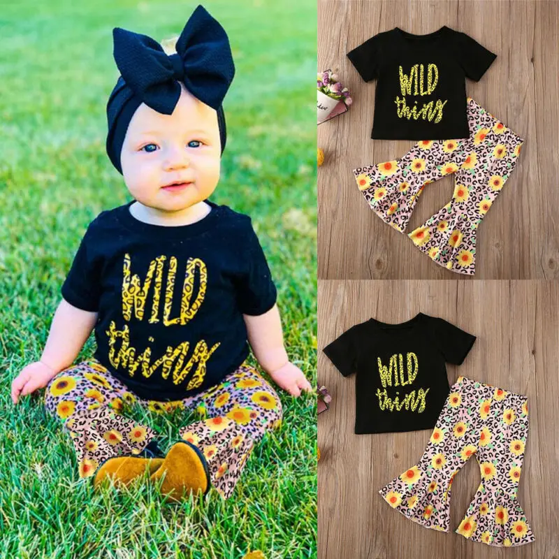 Комплект одежды из 2 предметов для маленьких девочек: футболка + расклешенные