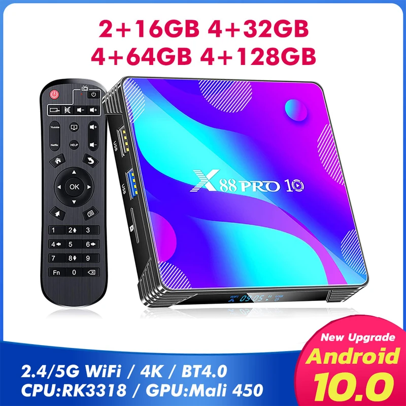 

ТВ-приставка X88 PRO 10 на Android 11, 4 + 64 ГБ, Wi-Fi, 1080p, 60 к/с