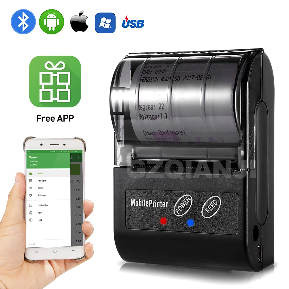 POS 58 мм Bluetooth термопринтер портативный мобильный беспроводной чековый аппарат для Windows Android iOS Phone 80 мм/сек. скорость
