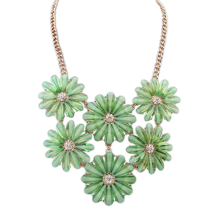 

BK Fashion Choker Flower Necklace Colorful Acrylic Crystal Plant Style Bib Collar Chunky Statement Woman Jewelry Bib Summer New