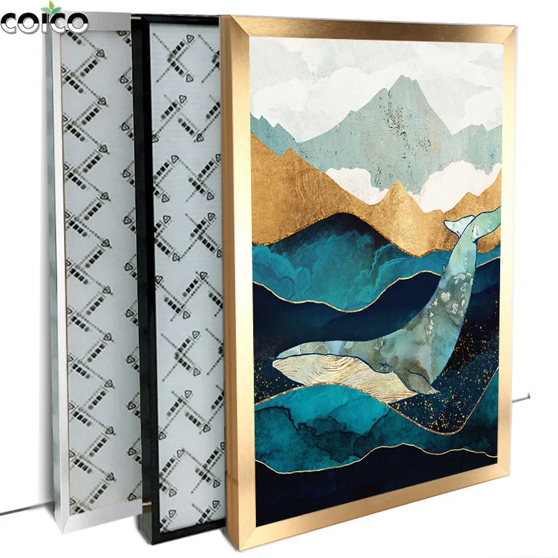 

metal Picture Frame with Abstract Seabed Animal Dolphin Poster wood Photo Frame for Wall Decor Modern Art Canvas Print Painting