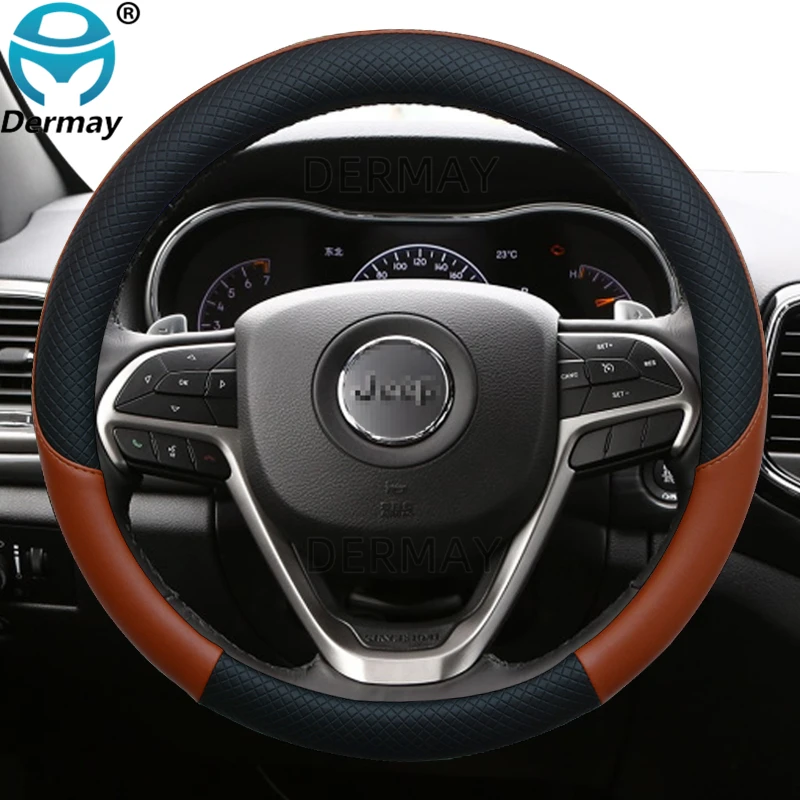 

100% DERMAY Brand Leather Car Steering Wheel Cover for Jeep Grand Cherokee ZJ WJ WK WK2 WL 1993-2021 Auto interior Accessories