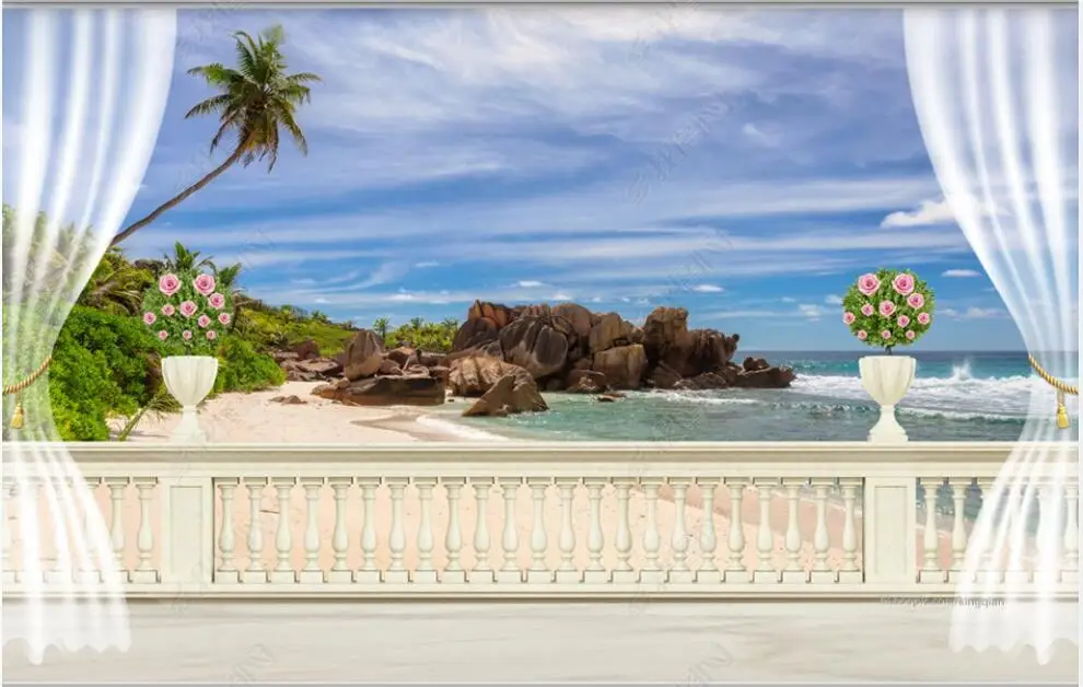 

3d фотообои для стен, на заказ, с изображением пляжа, моря, гостиной, в рулонах