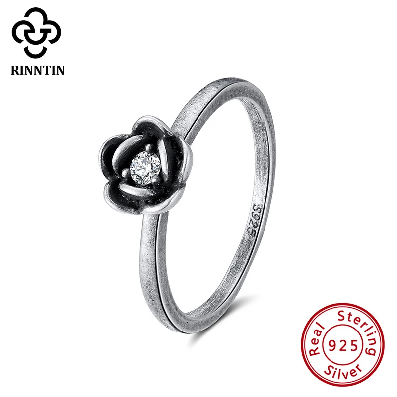 Rinntin 925 пробы серебряные женские кольца с малиновым цирконием Цветущая Роза