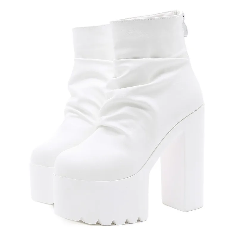 

15CM Martin boots women's boots ankle boots wild thick-heeled super high plus velvet high heels 2021 new autumn and winter