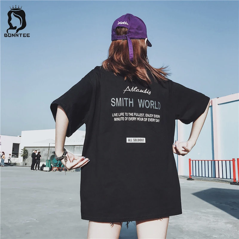 Футболка женская в стиле оверсайз Повседневная Свободная рубашка с надписью Топ