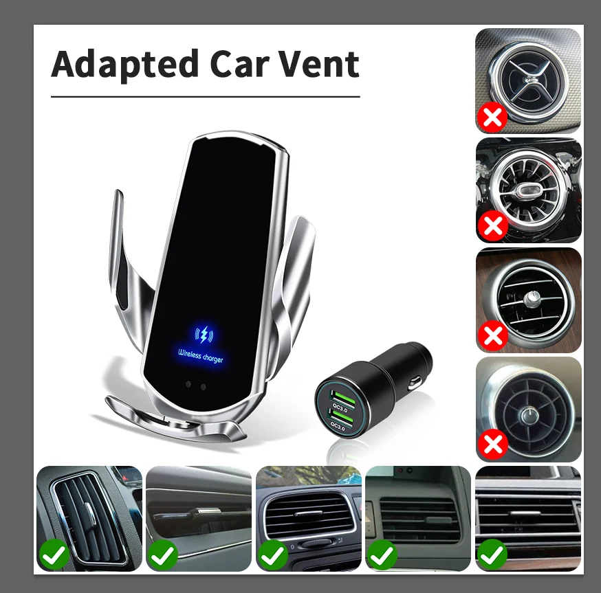 wireless charger car phone holder for iphone 13 11 12 pro 15w qi induction automatic clamping air vent mount universal charger free global shipping