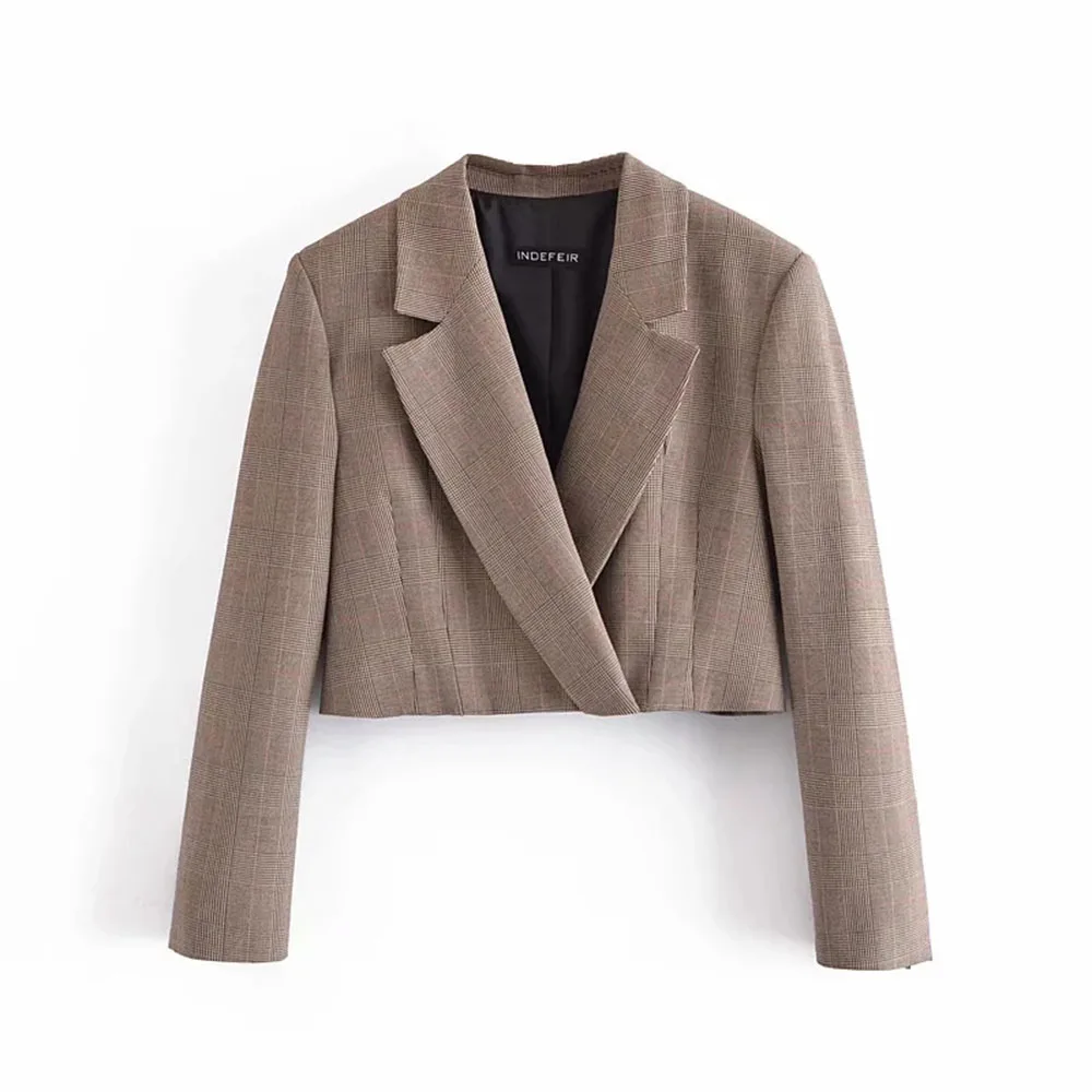 

Women Commute Lattice Long Sleeve Top Jacket Fashion Ladies Short Coat Chic Female Outerwear Spring 2021
