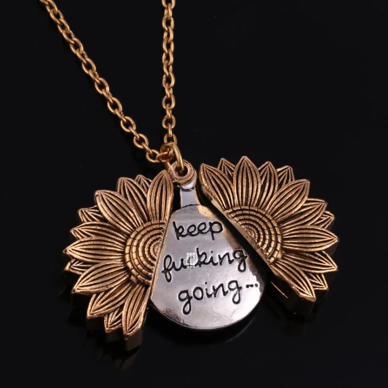 Keep Fu * king Going Watch over Me Letter Sunflower Heart Open Locket кулон ожерелье для женщин