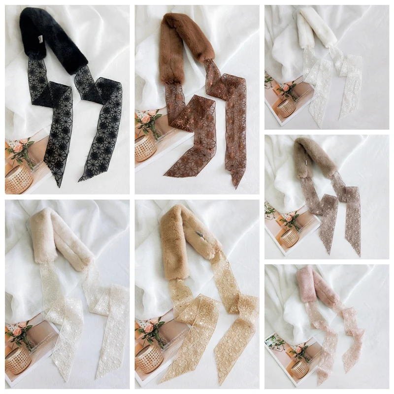 

Lace Bowknot New Fashion Soft Women Faux Rabbit Fur Scarf Plush Collar Neck Warmer Winter Shawl Wrap Girl Children Muffler