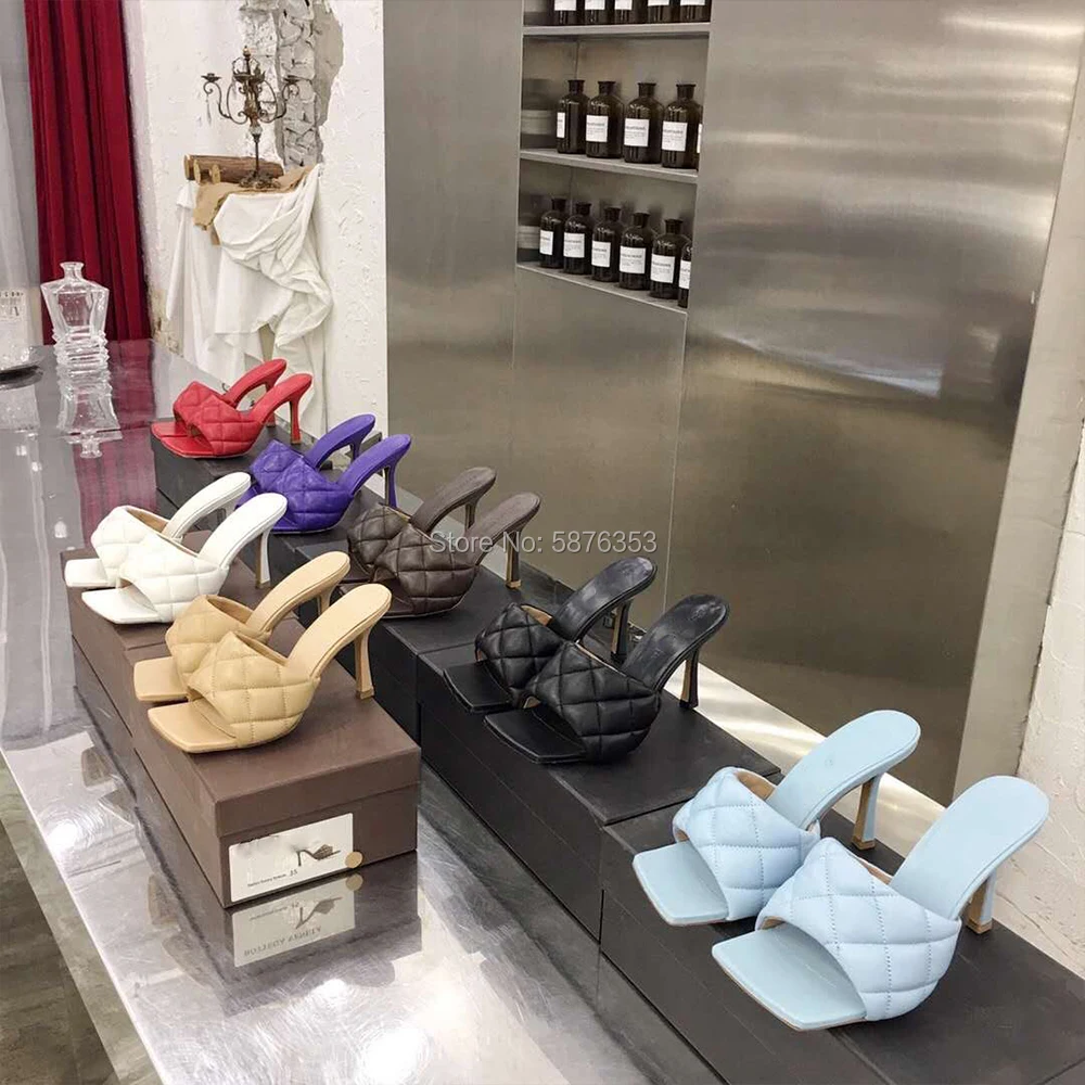 Женские шлепанцы на шпильке кожаные плоской подошве модный дизайн уличные