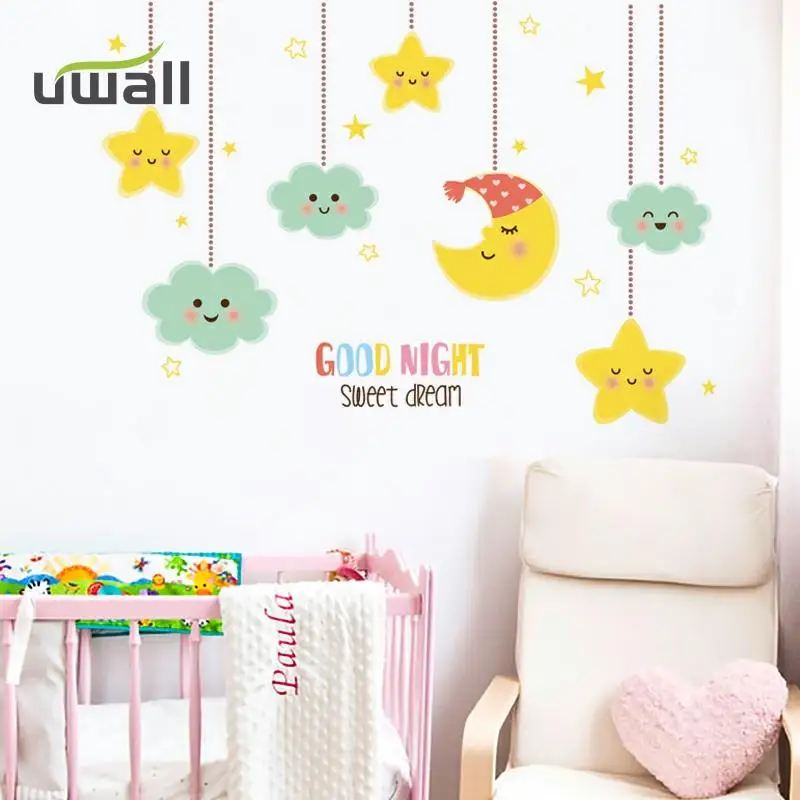 

Creative Cartoon Moon Star Wall Stickers Baby Girl Bedroom Kids Room Decoration Home Decor Wardrobe Self Adhesive Decor Stickers