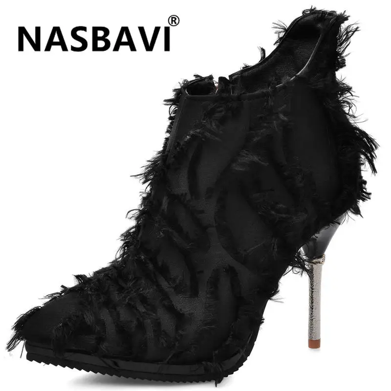 

NASBAVI new High Heels Boots Women Shoes 2019 Winter Autumn Women Boots cowboy Ankle Boots Sexy Zipper Pointed short boot