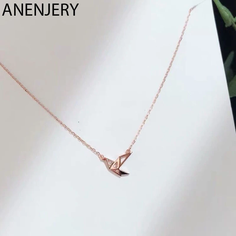 

Evimi 925 Sterling Silver Minimalist Paper Crane Necklaces For Women Rose Gold Silver Choker Collares Wish Necklace S-N459