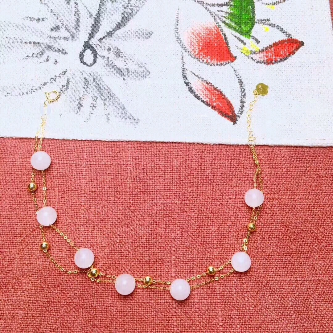 

LETSFUN Natural Chinese White Jade 18k Real Gold Double Layer Bracelet Gemstone Beads Chain Jewelry Bracelet With certificate