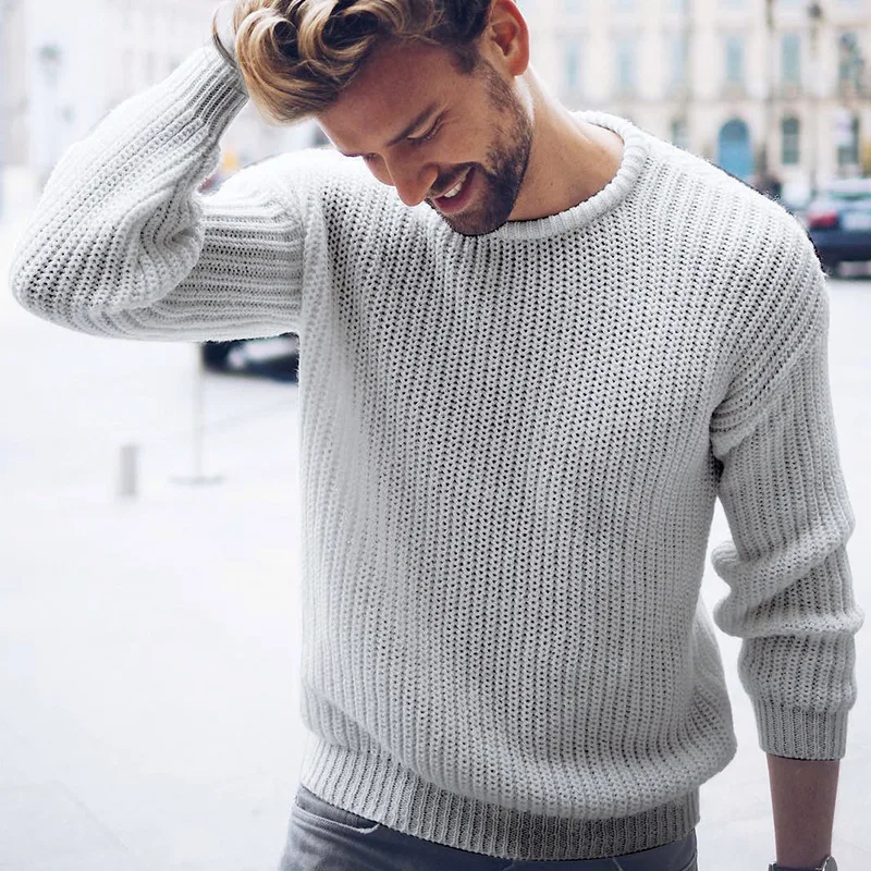 

Autumn Male Warm Round Neck Sweaters Men New Solid Long Sleeve Jumpers Tops Winter Casual Fashion Basic Knitted Sweater Pullover