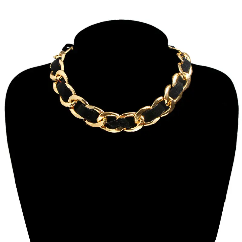 Винтажное золотое ожерелье-чокер на цепочке с плоской подошвой массивное