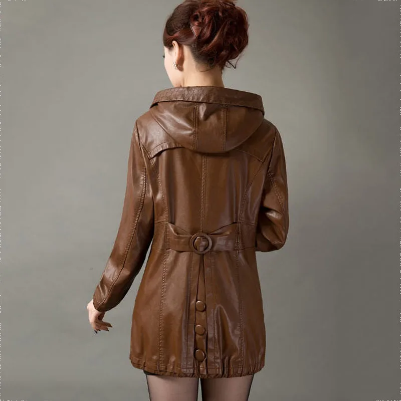 Женское кожаное пальто с капюшоном размеры до 5XL|leather coat women|womens leather clothingleather |