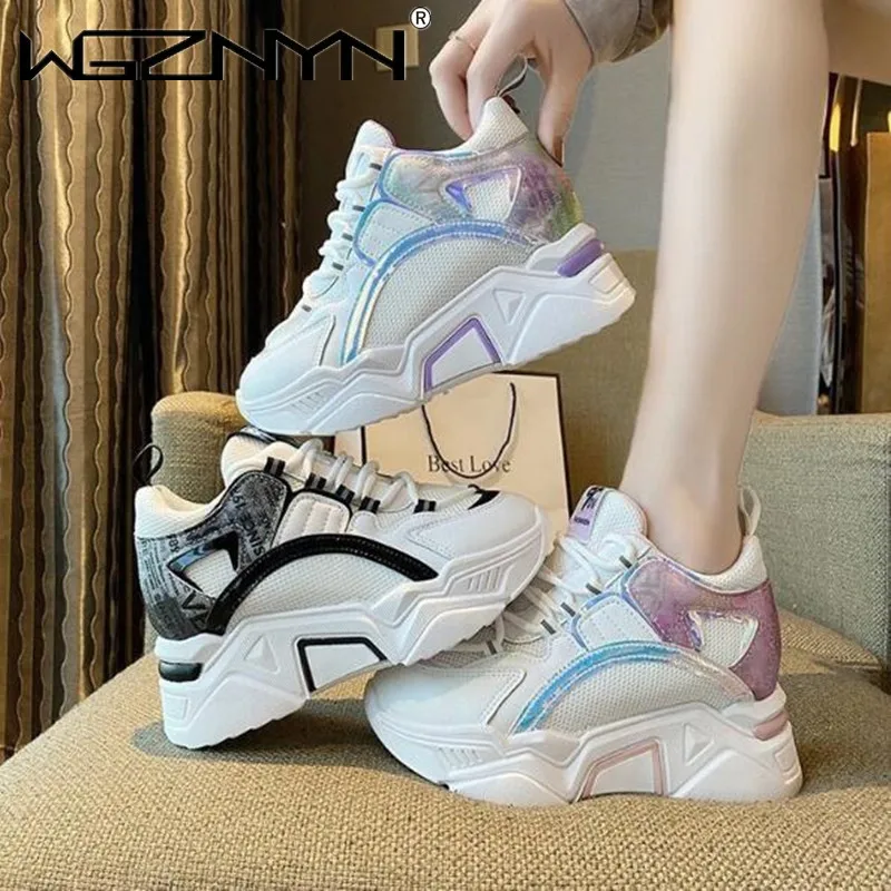 

Knitted Elastic Mesh Bling Sneakers Women Spring Autumn Tenis Feminino Shoes Women Fashion Colorful Lace-Up Platform Sneakers