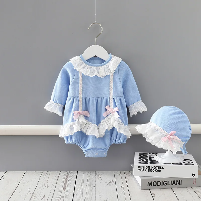 

Mother & Kids Baby Clothing Lace Patchwork Blue Romprt Toddler Girl Outfits Newborn Princess Cute Bodysuit
