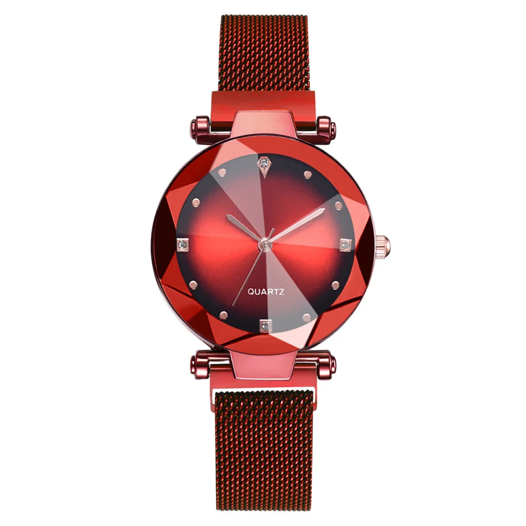 Red 9 Лидер продаж женские сетчатые часы с магнитной пряжкой звездное небо повседневные роскошные женские Геометрическая поверхность кварцевые часы Relogio Feminino - Цвет: Red 9