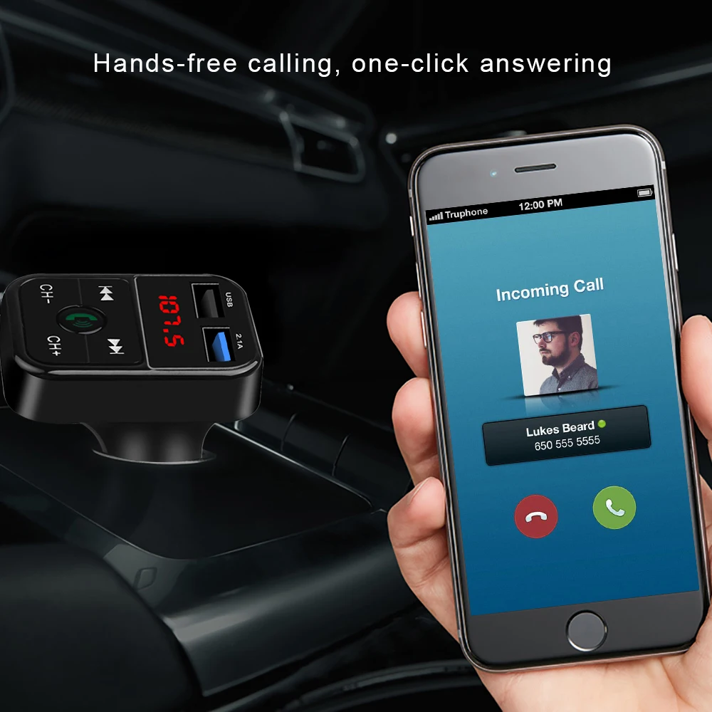 Беспроводной FM передатчик Bluetooth 4 2 автомобильный комплект громкой связи MP3 плеер