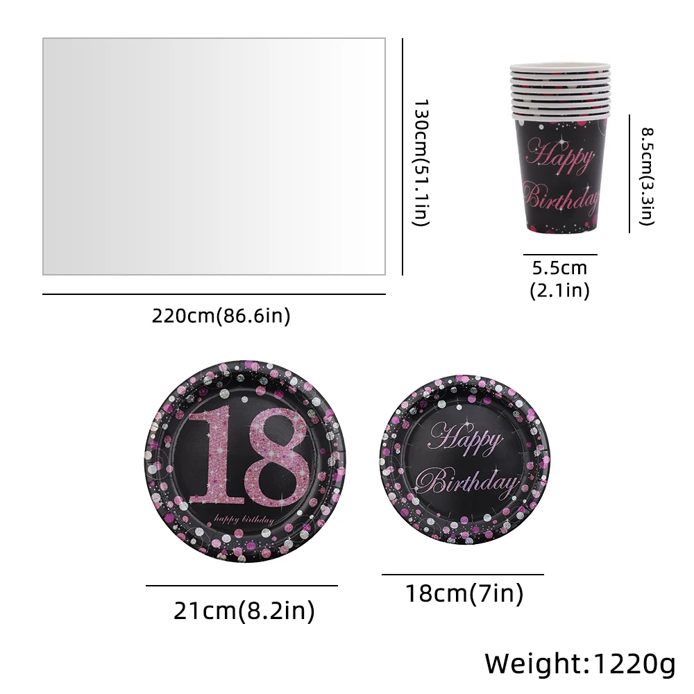 

18-Year-Old Pink Hot Stamping Party Decoration Set Disposable Tableware Exquisite Party Tableware For Birthday Party Decors