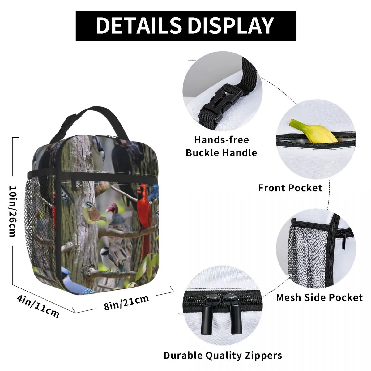

Backyard Bird Lunch Bag for Women Men Large Insulated Lunch Box with Water Bottle Holder and Pockets