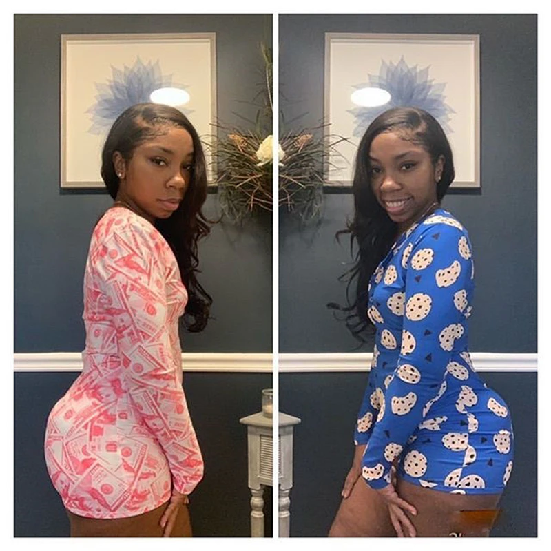 

2021 Summer New Woman Cartoon Print Jumpsuit Sexy Low Cut Nightclub Style Slim Plus Size